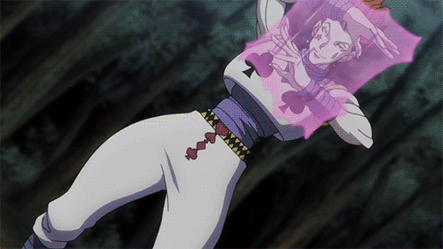 Hisoka utilizando sua habilidade "Bungee Gum" Hisoka-Bungee-Gum