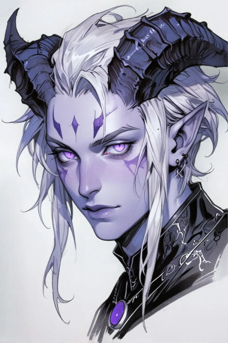 Tiefling mago de cabelos brancos