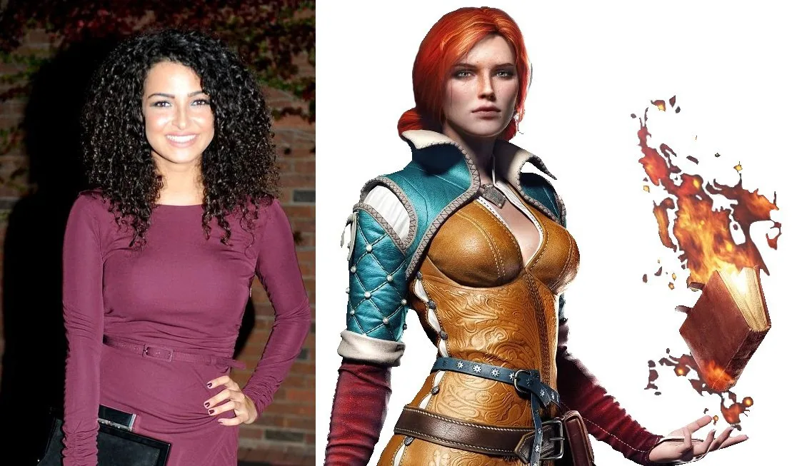 Comparação da Atriz com a Ilustração original da personagem Triss Merigold de The Witcher Imagens da The Huffington Posto e do The Witcher Wiki Brasil