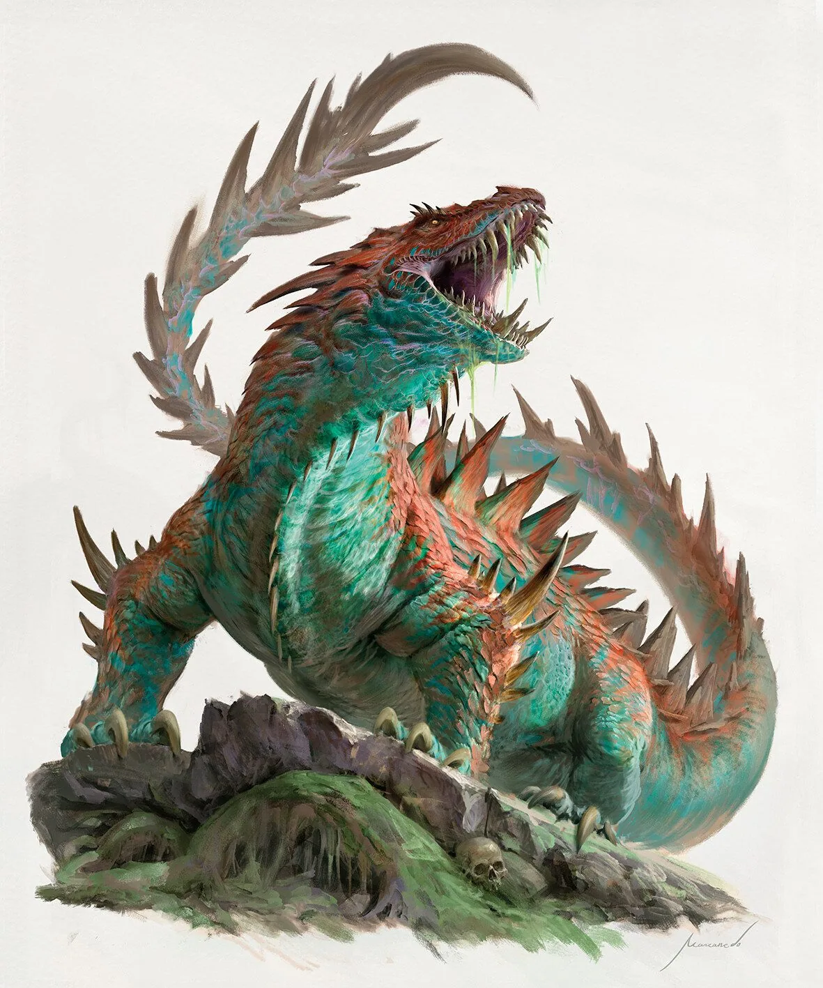 Dica de Combate RPG - Dragão, ilustração por Antonio J. Manzanedo Dragão vermelho e verde. Ilustração por Antonio J. Manzanedo.