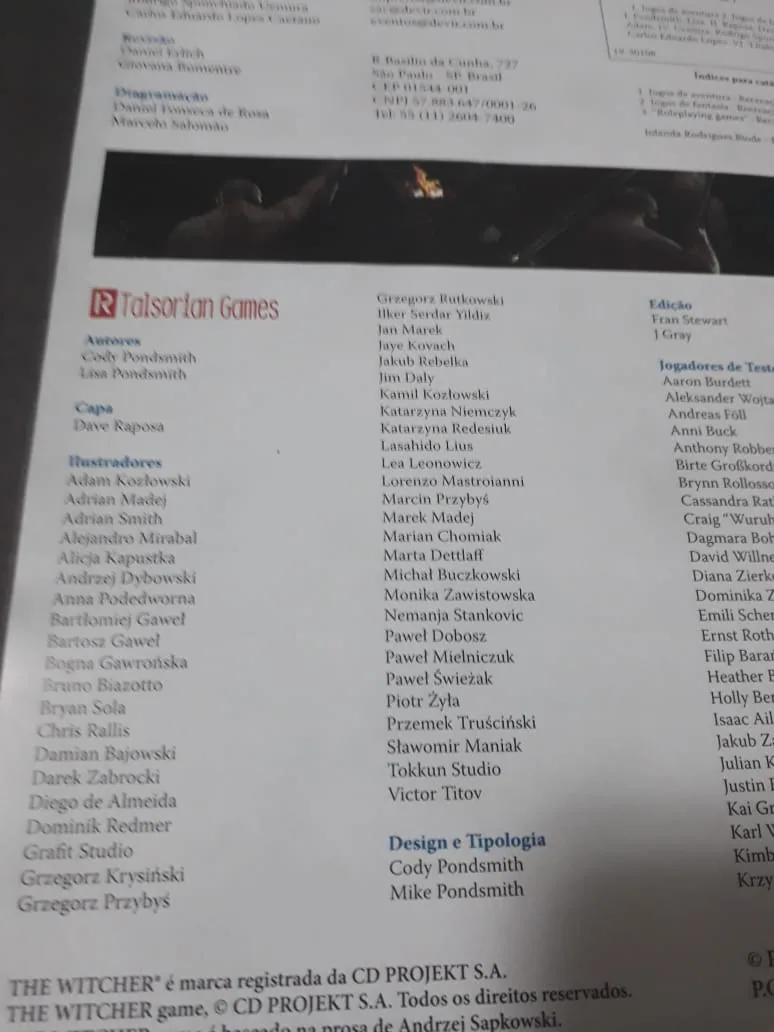 Foto tirada do Índice do livro de The Witcher RPG Foto tirada do Índice do livro de The Witcher RPG